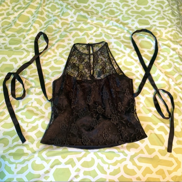 Black Lace Beaded Wrap Top - Picture 2 of 5